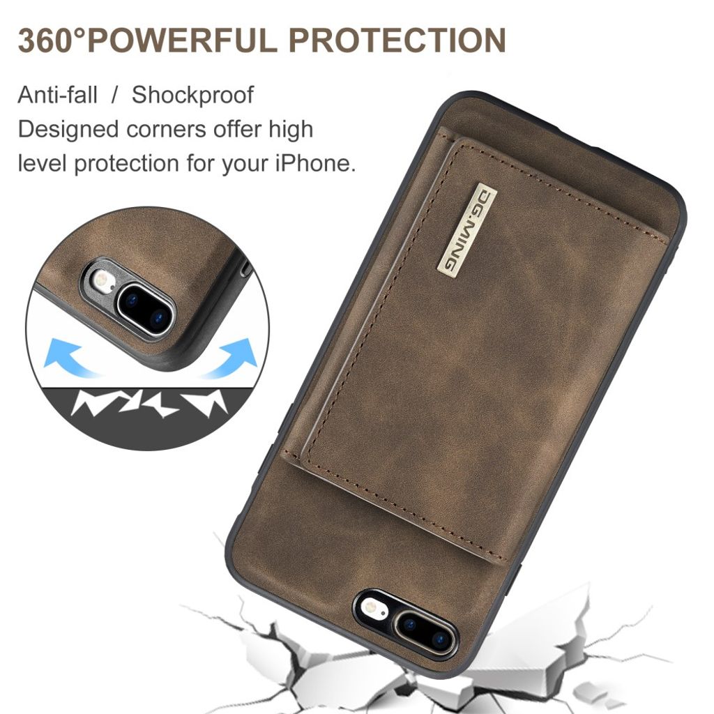 DG.MING iPhone 7 Plus / 8 Plus Skal med Plånbok - Mörkbrun