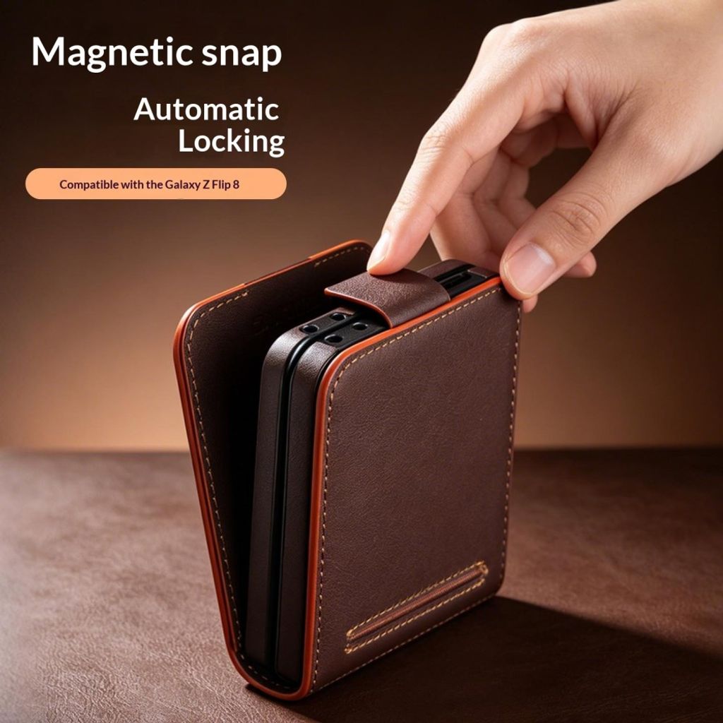 QIALINO Samsung Galaxy Z Flip8 Flip cover i ægte læder - Brun