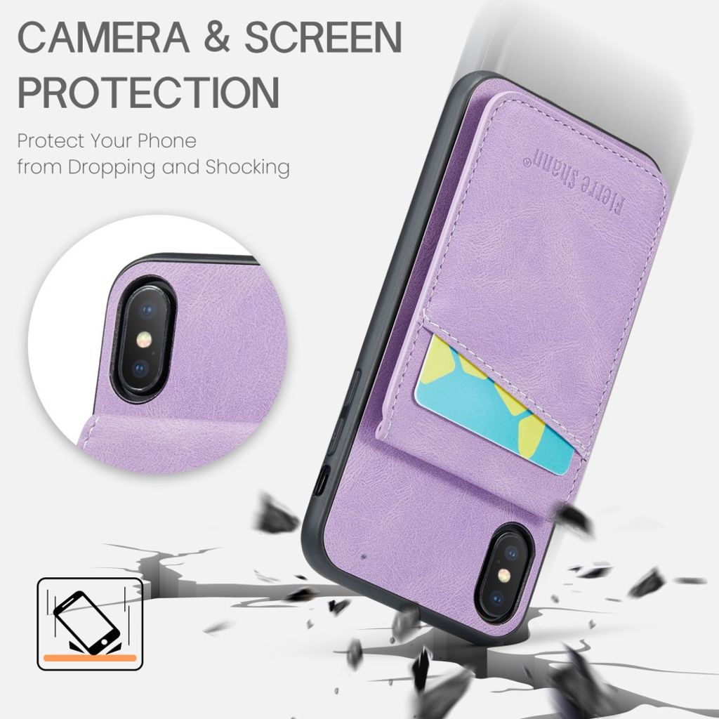 Fierer Shann iPhone XS Max Pungcover med Kortholder og Stativ – Lilla