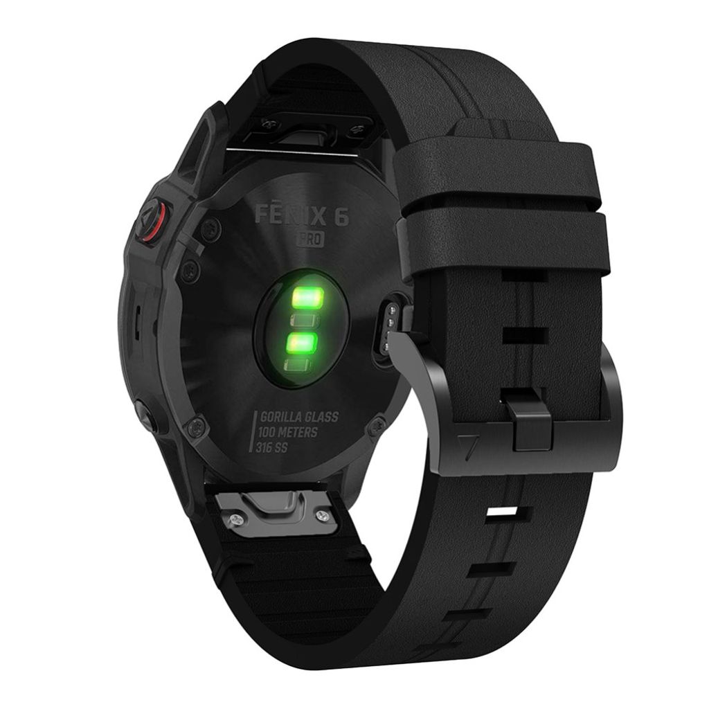 Garmin Fenix 6/5/5 Plus/Forerunner935 osv. Klokkereim i ekte skinn – svart