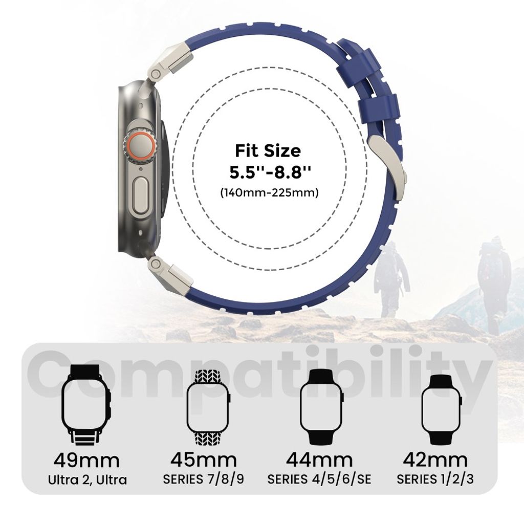 AHASTYLE WE30 Apple Watch 49/46/44/42mm Klockarmband i Fluorgummi - Blå
