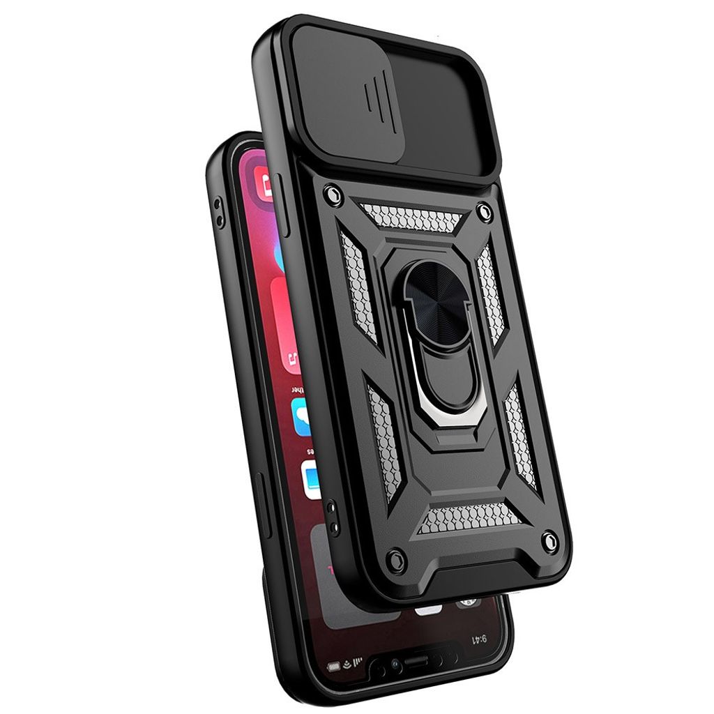 iPhone 11 Pro Max Skal med Stativ och Skjtbart Linsskydd – Svart