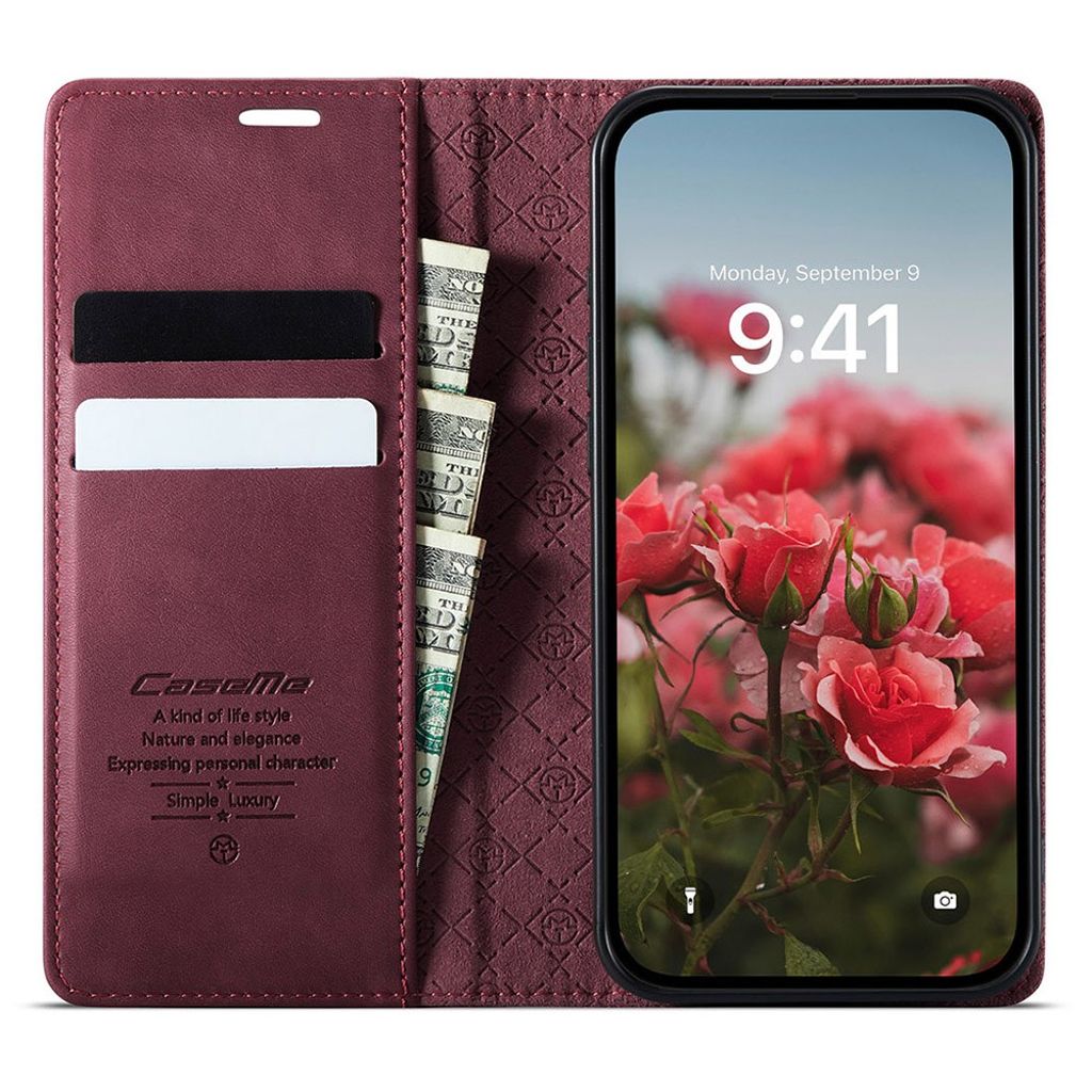 CASEME iPhone 16e Wallet Cover RFID Blocking Stand – Red