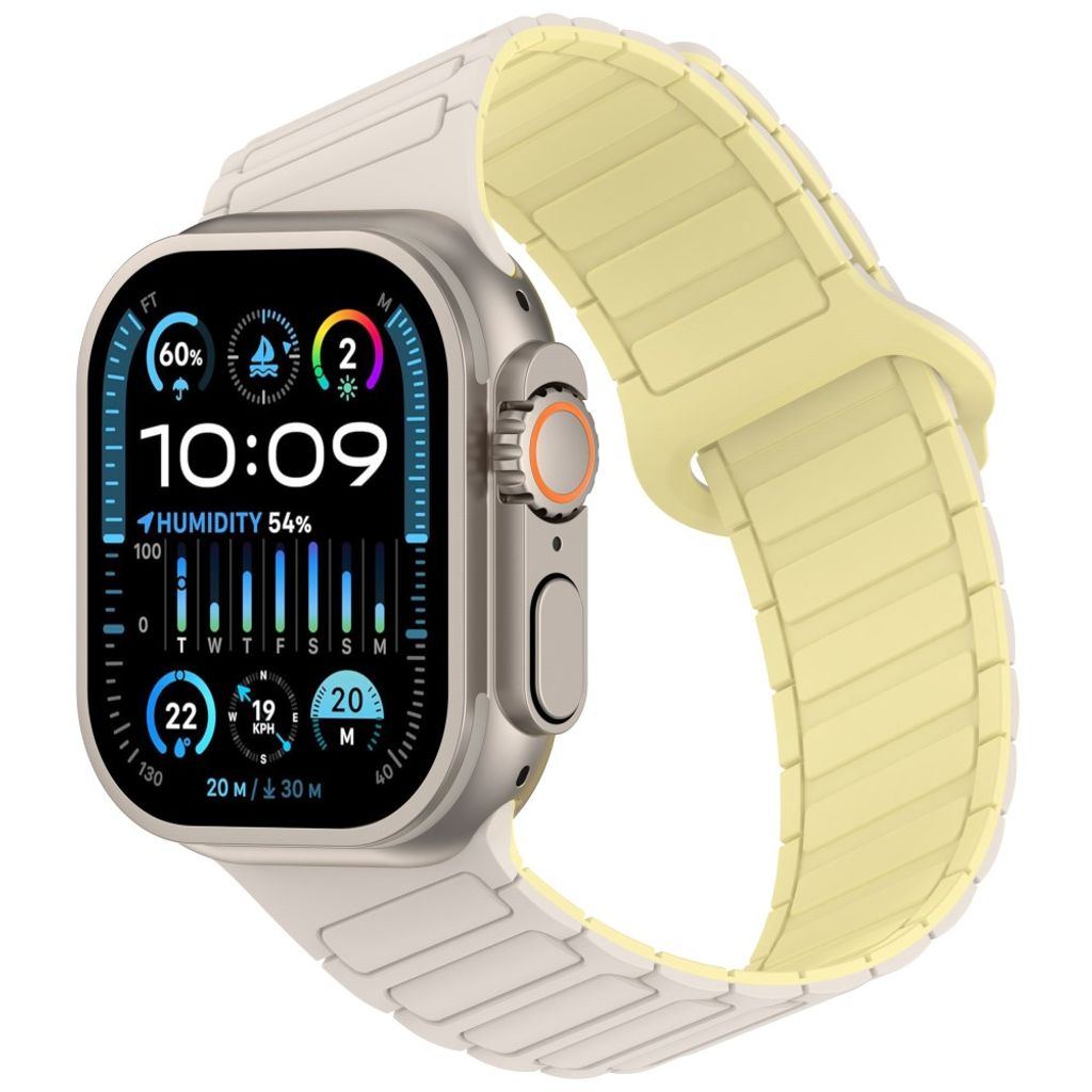 Apple Watch 42/41/40/38mm Klockarmband i Silikon Magnetisk Loop - Vit/Gul