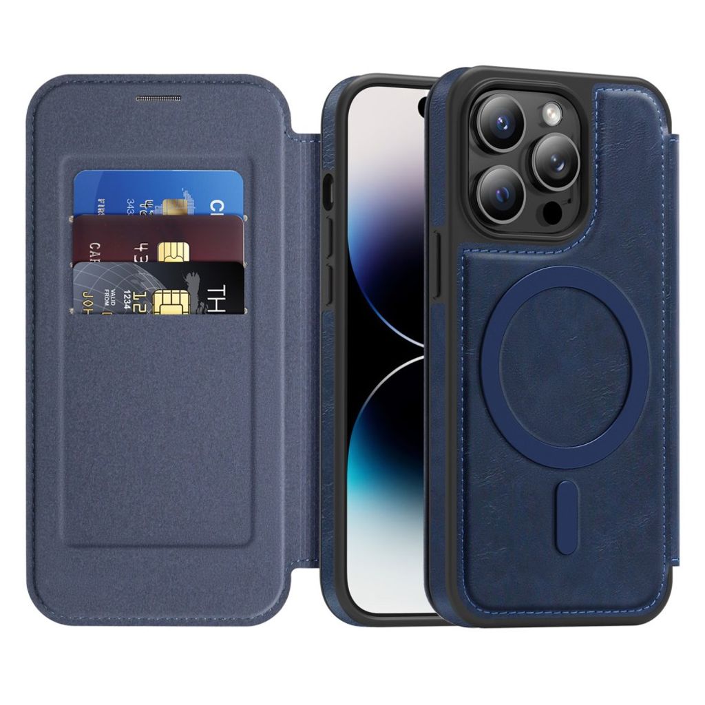iPhone 14 Pro Plånboksfodral MagSafe-kompatibel Korthållare RFID - Mörkblå
