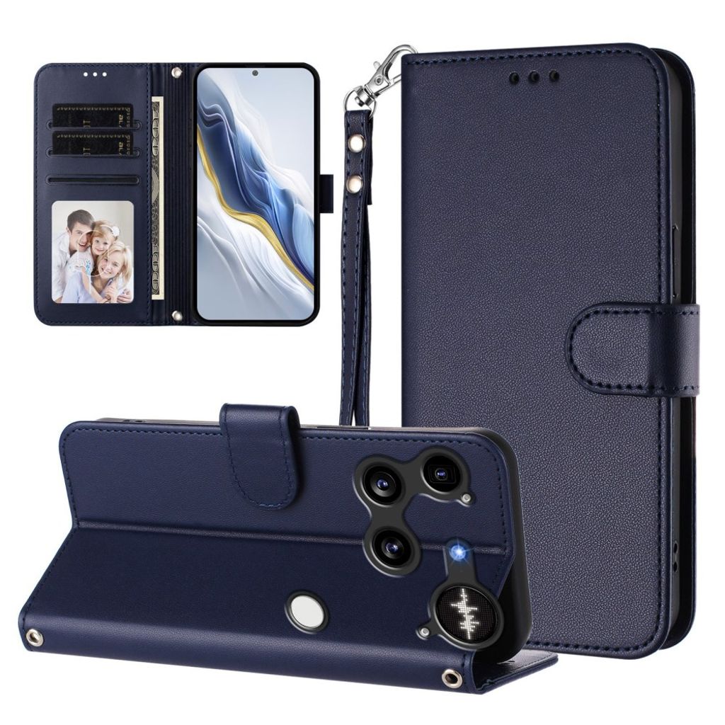 Nothing Phone (3) 5G Wallet Cover Stand Card Holder Strap - Blue