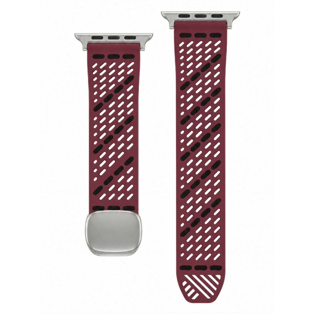 Apple Watch 49 / 46 / 44 / 42mm Klockarmband i Silikon - Vinröd/Svart