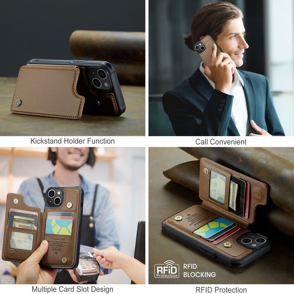 CASEME iPhone 14 Plus C22 RFID-estävä Lompakkokuori - Ruskea