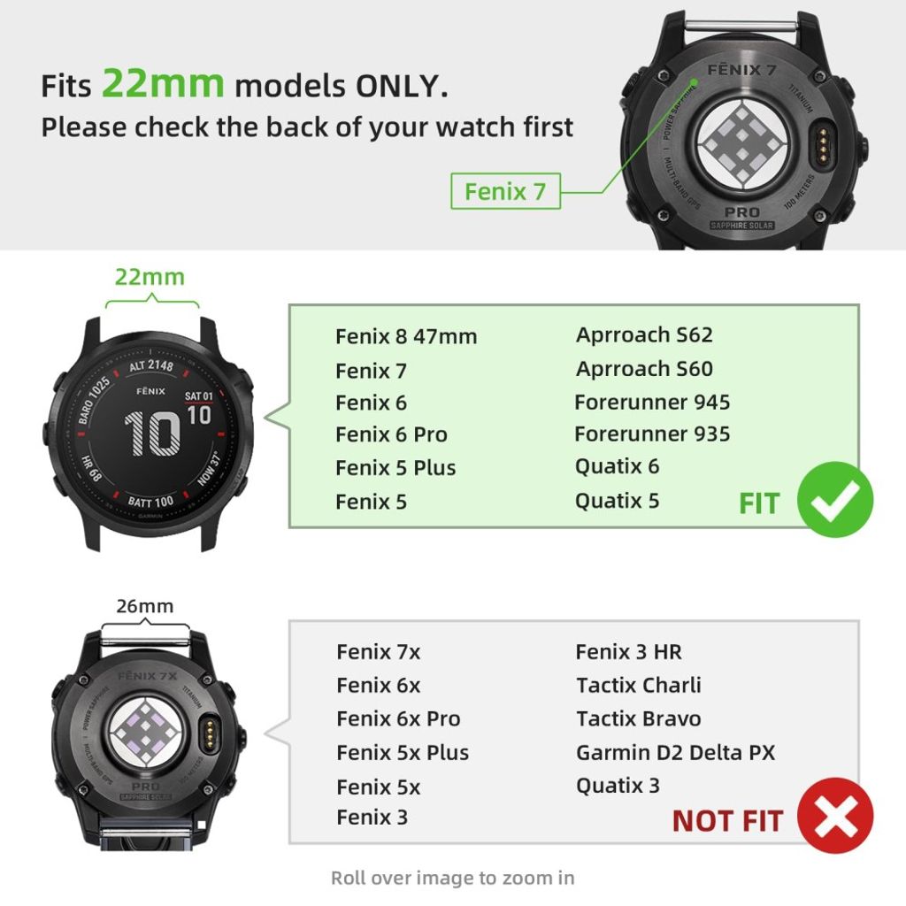 Garmin Fenix 8/Fenix E/Quatix 8/Tactix 8 osv. Klokkereim - Sølv