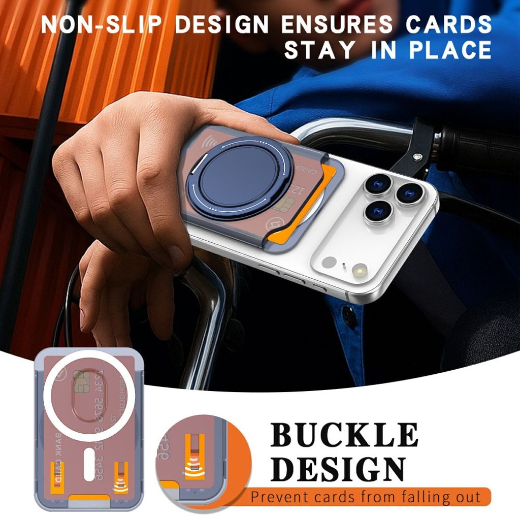 Magnetisk kortholder for mobiltelefon med ringstativ - gjennomsiktig blå