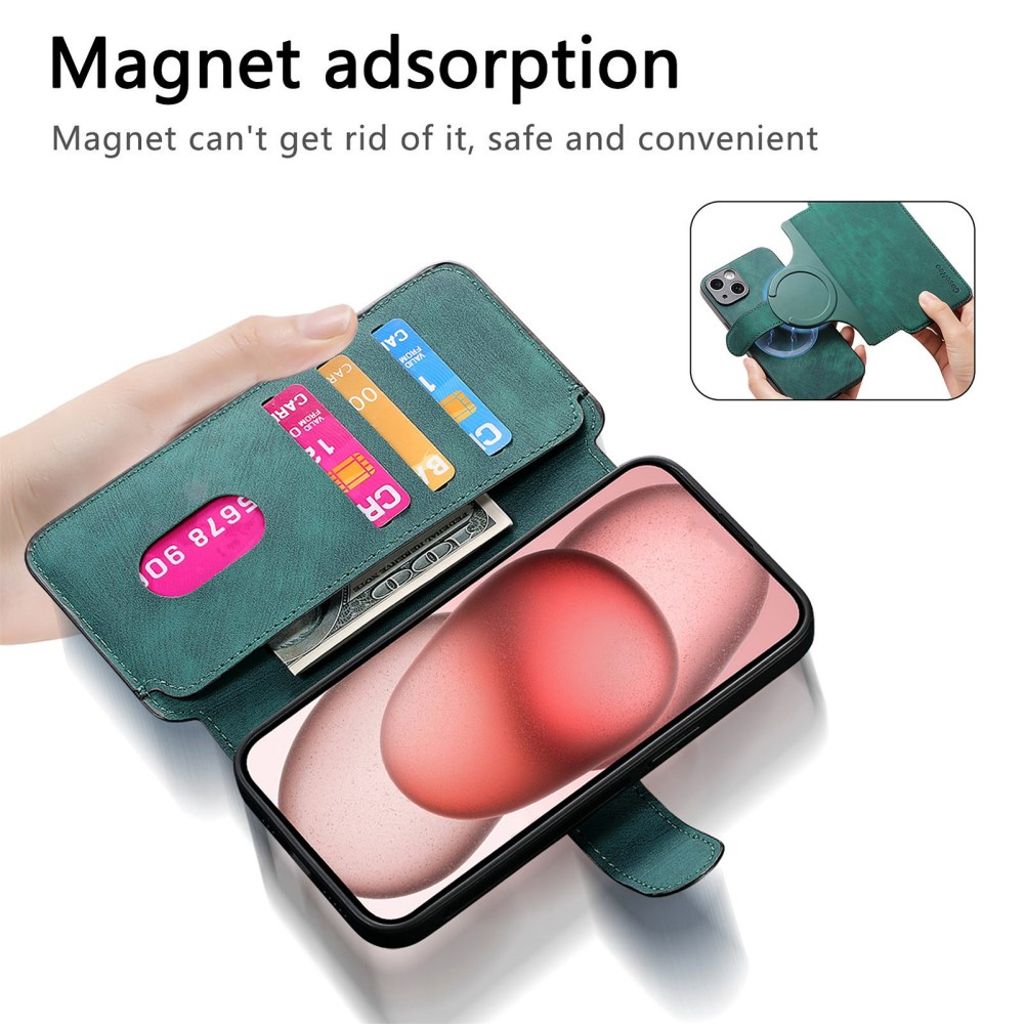 CASENEO iPhone 14 Plus Plånboksfodral Avtagbar Plånbok – Grön