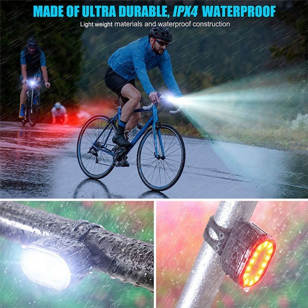 LED Cykkellampa set fram & bak, uppladdningsbar USB