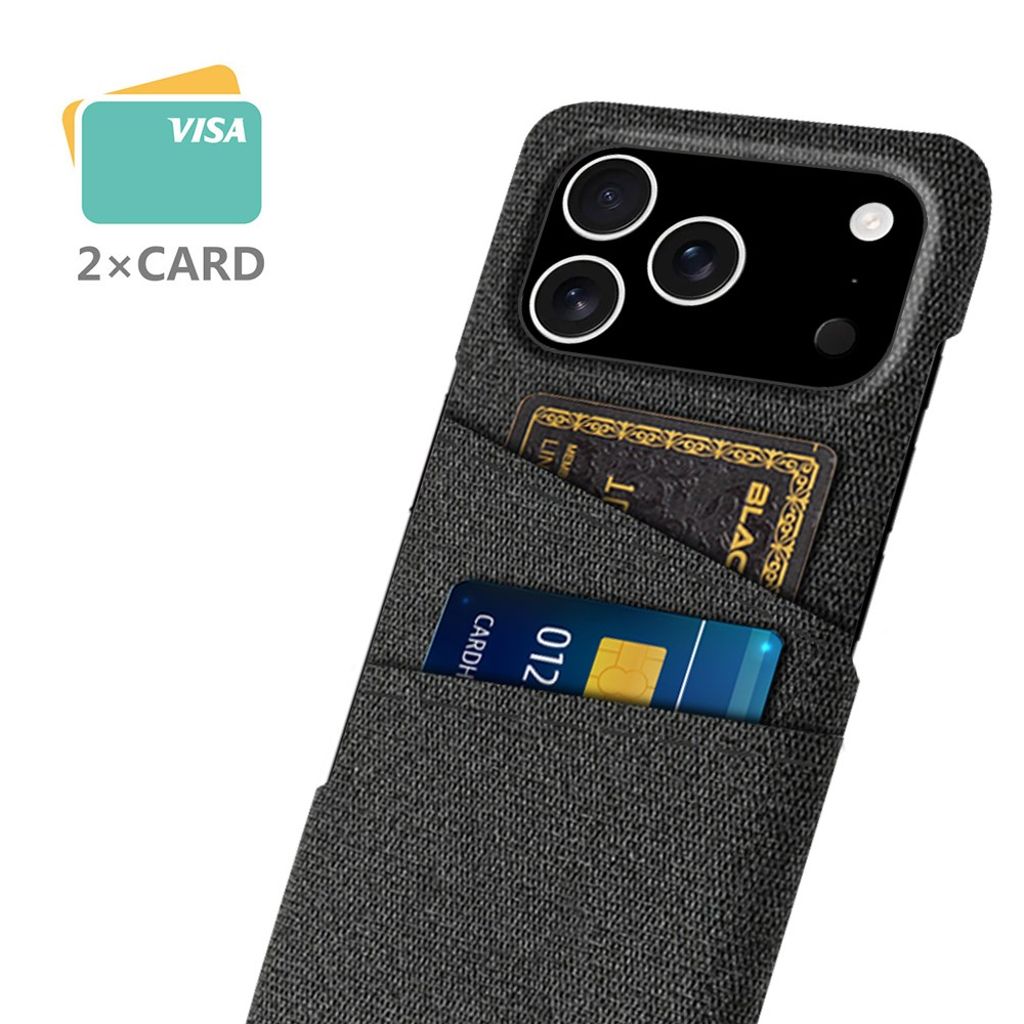 iPhone 17 Pro Skal i Textil med 2 Kortfack - Svart