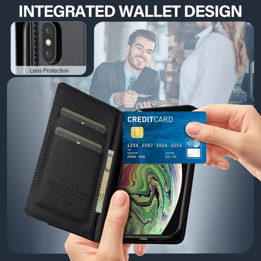 LC.IMEEKE iPhone XS Max Pungetui med Stativ og Kortholder – Sort