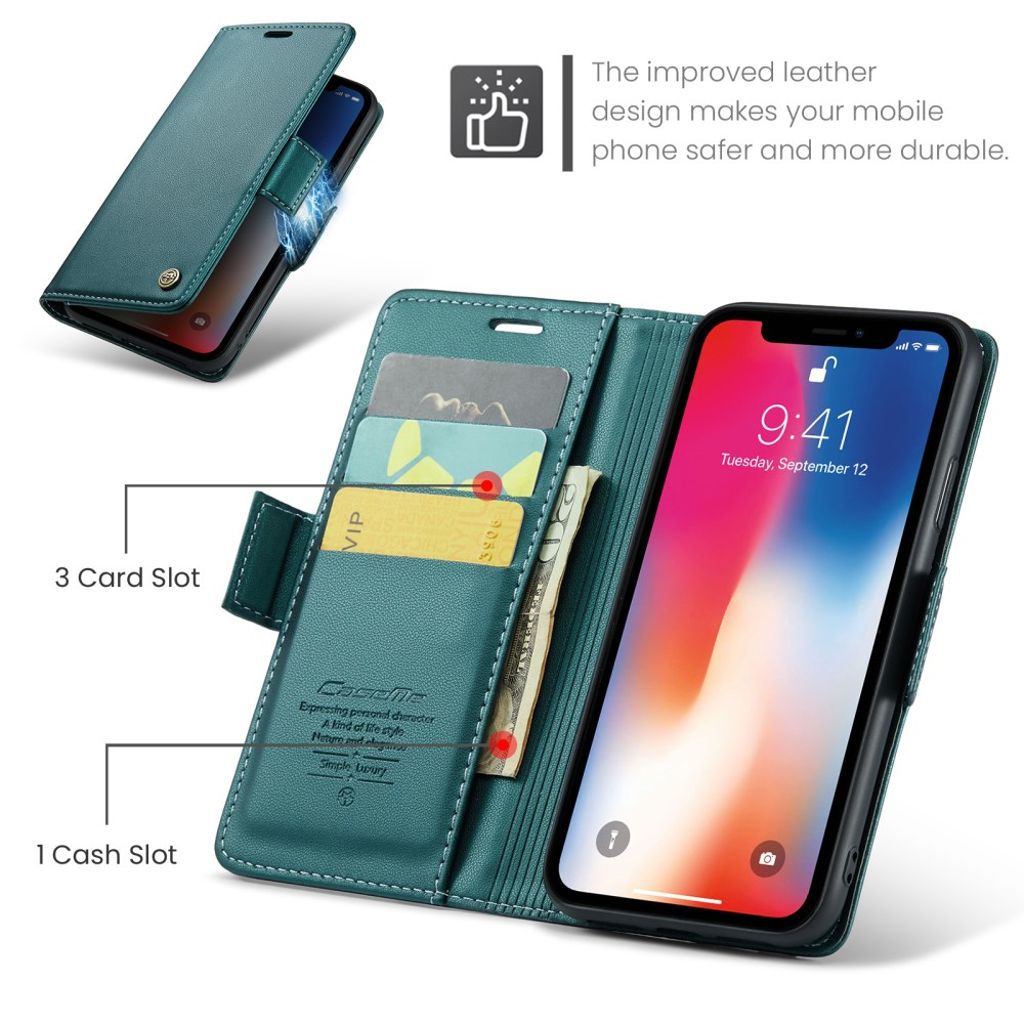 CASEME iPhone XS Max Pungetui med RFID og 3 Kortplads – Grøn