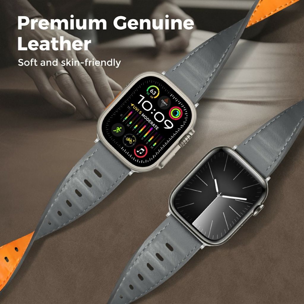 AHASTYLE BO06 Apple Watch 42/41/40/38mm Klockarmband i Läder - Grå/Orange
