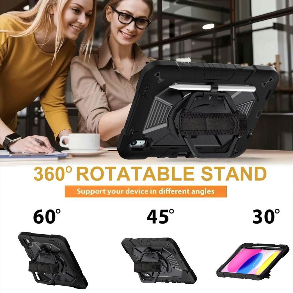 iPad A16 11" 2025/10.9" 2024 Cover med standfunktion / skulderrem / holder til styluspen - Sort