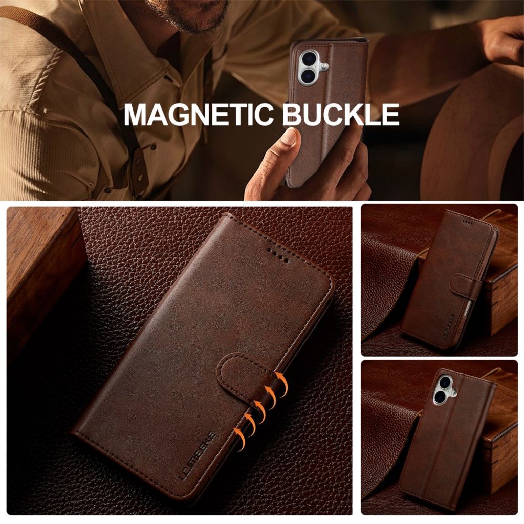 LC.IMEEKE iPhone 17 Wallet Cover with Stand - Brown