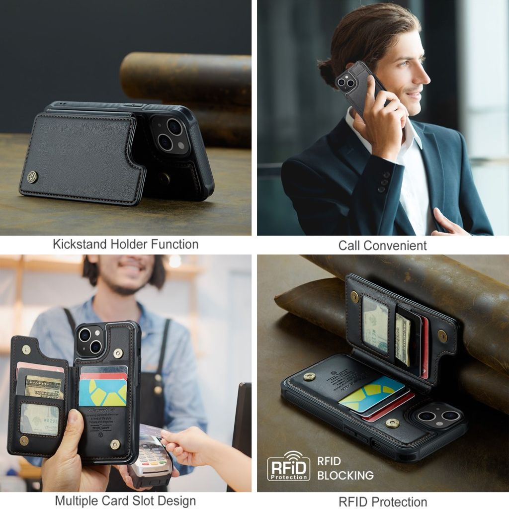CASEME iPhone 14 Plus Lommebokdeksel RFID-blokkerende Kortholder - Svart
