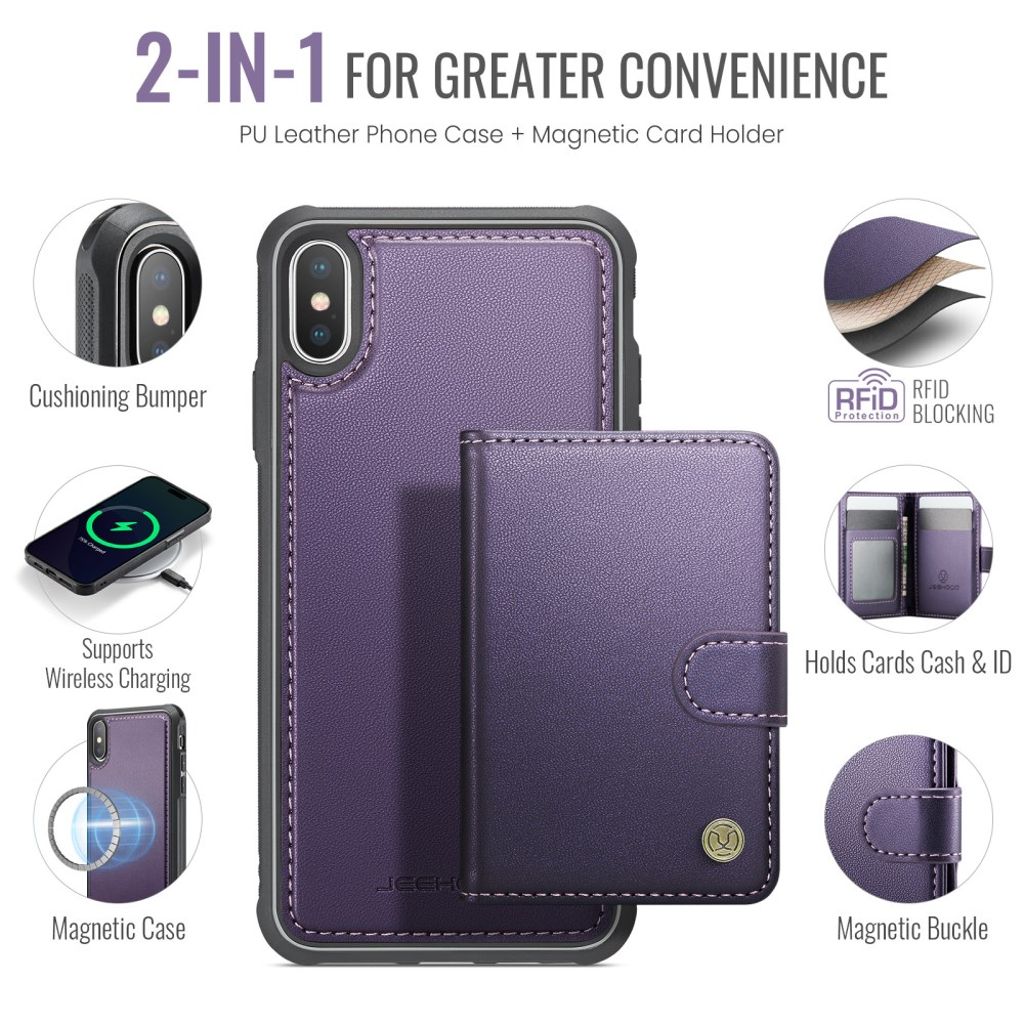 JEEHOOD iPhone XS Max Cover RFID-blokerende Kortholder – Lilla