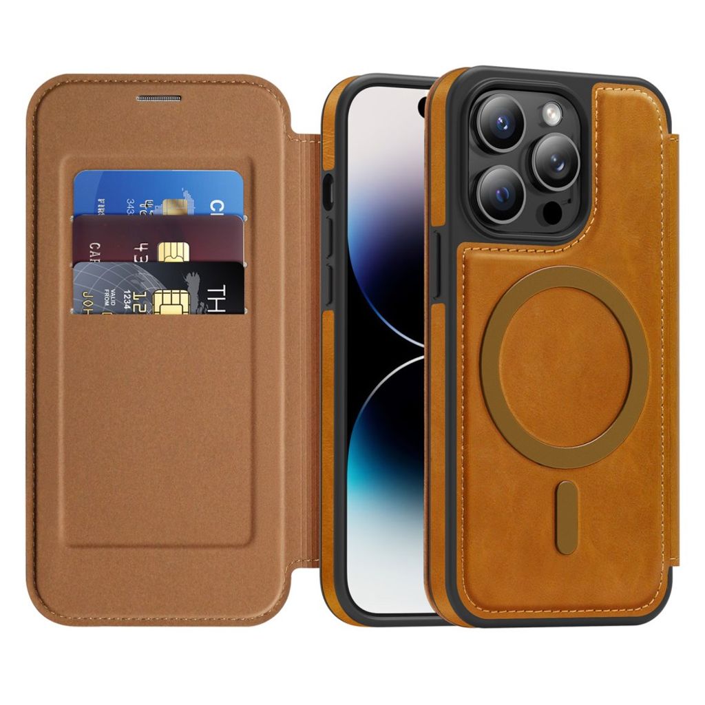 iPhone 14 Pro Wallet Cover MagSafe RFID Blocking - Brown
