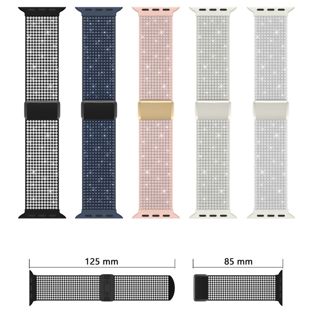 Apple Watch 42/41/40/38mm Klockarmband i Nylon med Strass - Svart/Vit