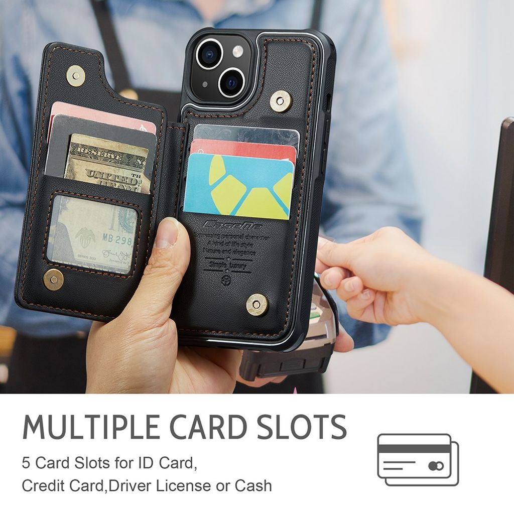 CASEME iPhone 14 Plus Lommebokdeksel RFID-blokkerende Kortholder - Svart