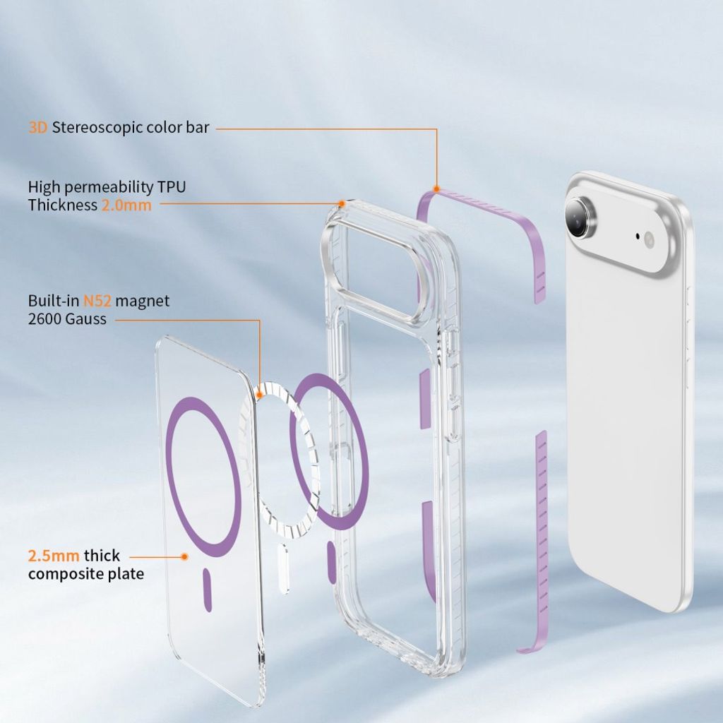 iPhone Air MagSafe kuori akryylitakalla - Violetti