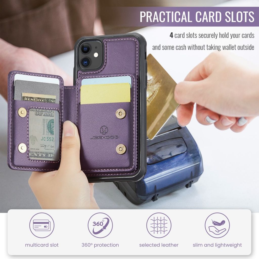 Jeehood iPhone 11 Skal med Avtagbar Magnetisk Kortväska – Lila