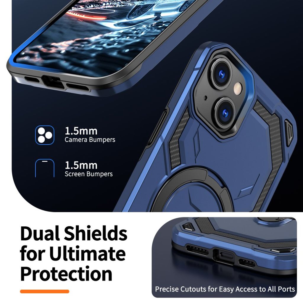 iPhone 13 Kuori Magneettirenkaalla ja Jalustalla - Sininen