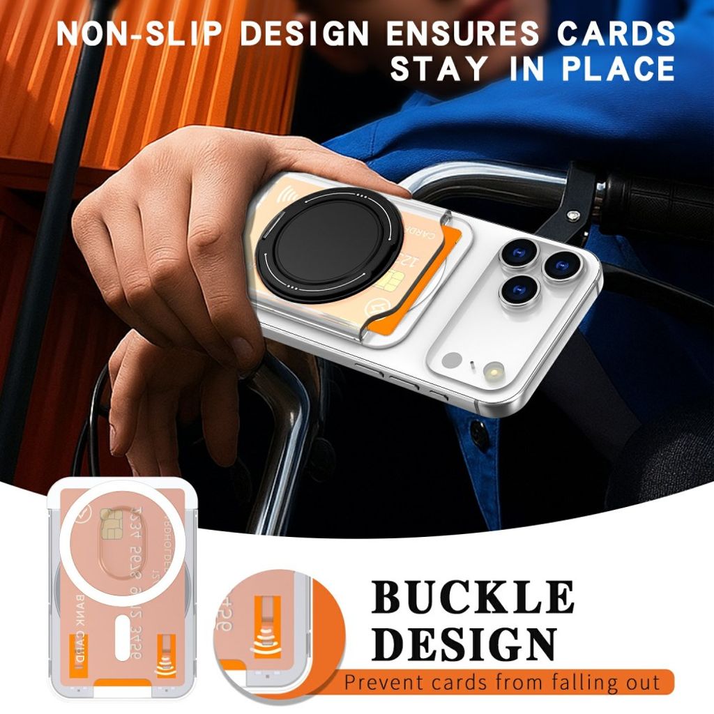 Magnetisk kortholder for mobiltelefon med ringstativ - gjennomsiktig