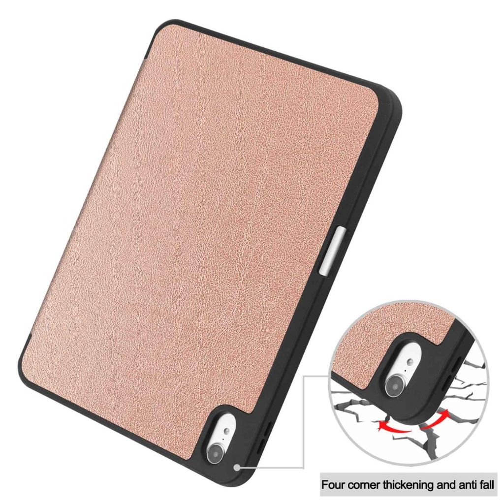 iPad A16 11" 2025/10.9" 2024 Tri-fold flip cover i PU-læder med holder til styluspen - Rose guld