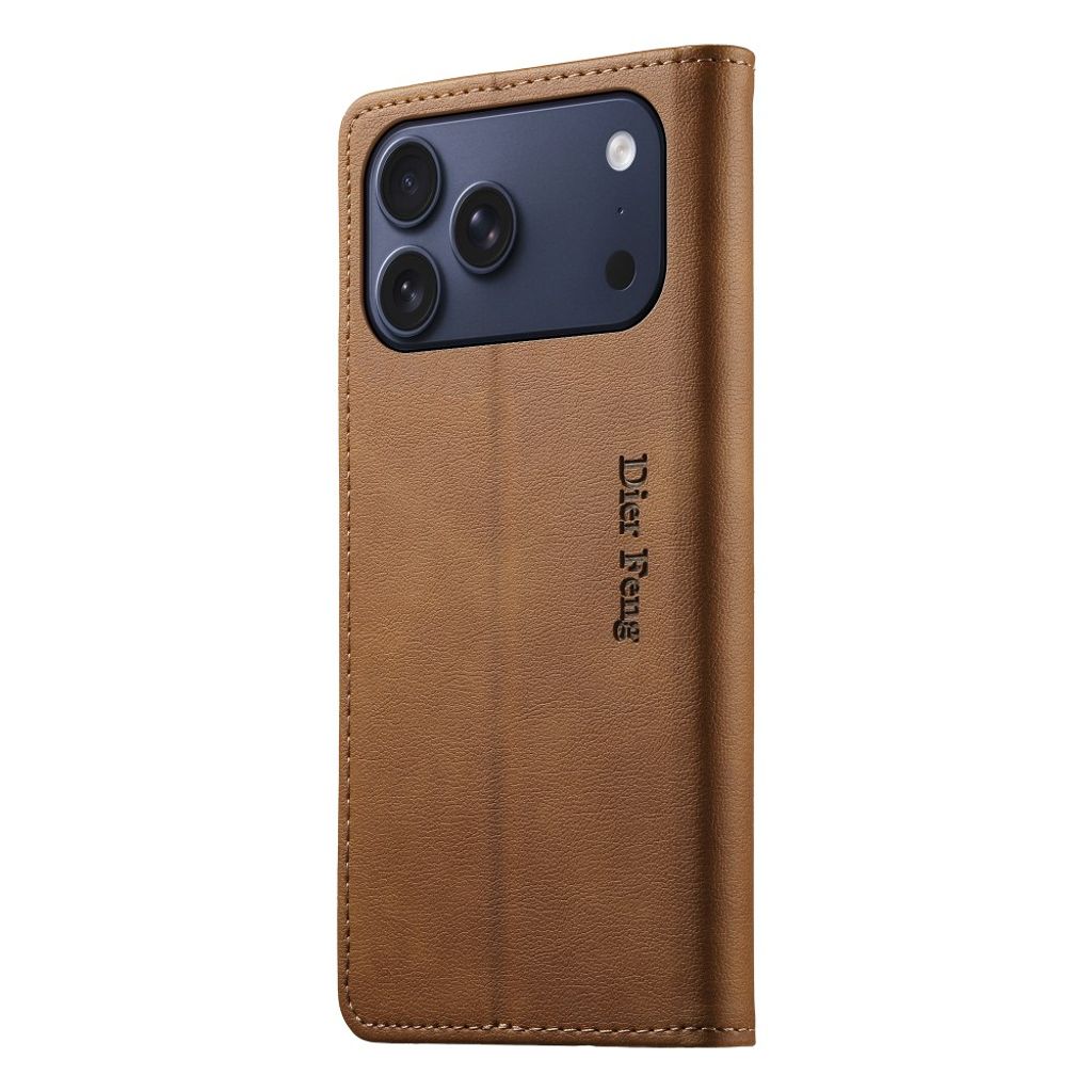 DIERFENG iPhone 18 Pro Max/17 Pro Max Lommeboketui RFID-blokkerende - Brun