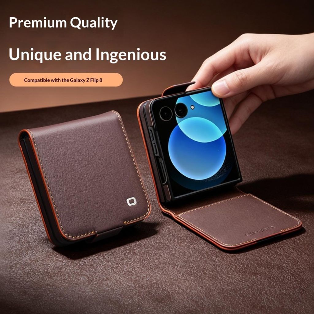 QIALINO Samsung Galaxy Z Flip8 Flip cover i ægte læder - Brun