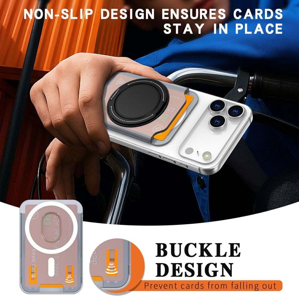 Magnetisk kortholder til mobiltelefon med ringstativ - gjennomsiktig grå