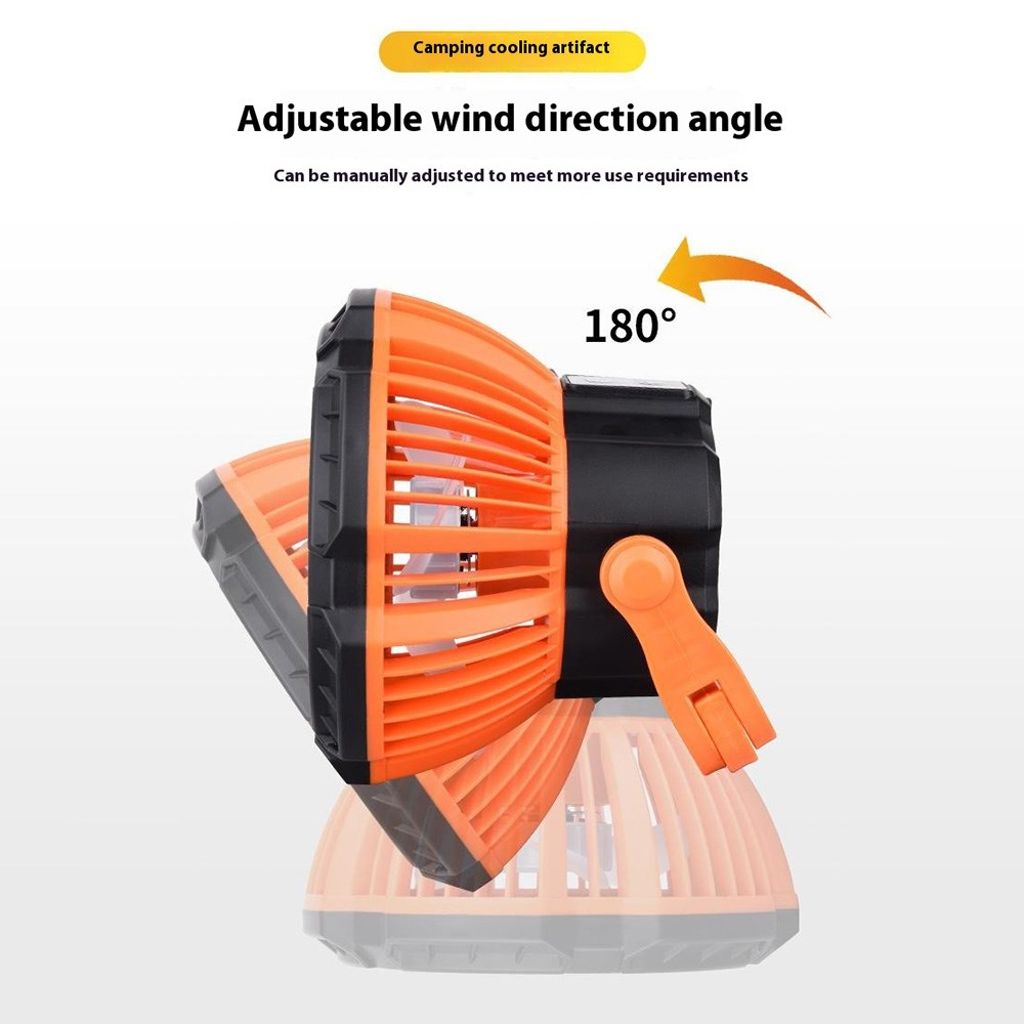 3-i-1 campingfläkt med LED-belysning och powerbank – Orange