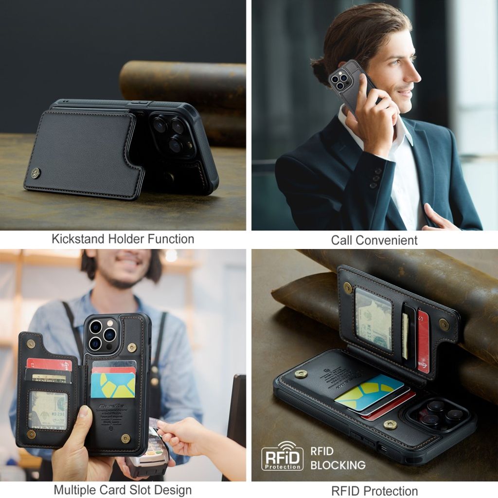 iPhone 13 Pro Max Kuori CASEME C22 Lompakkokuori RFID Musta