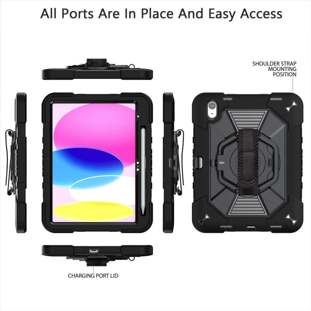 iPad A16 11" 2025/10.9" 2024 Cover med standfunktion / skulderrem / holder til styluspen - Sort