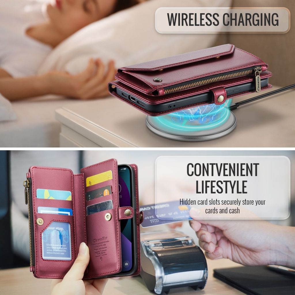 iPhone 13 Lompakkokotelo Korttipaikat - Viininpunainen