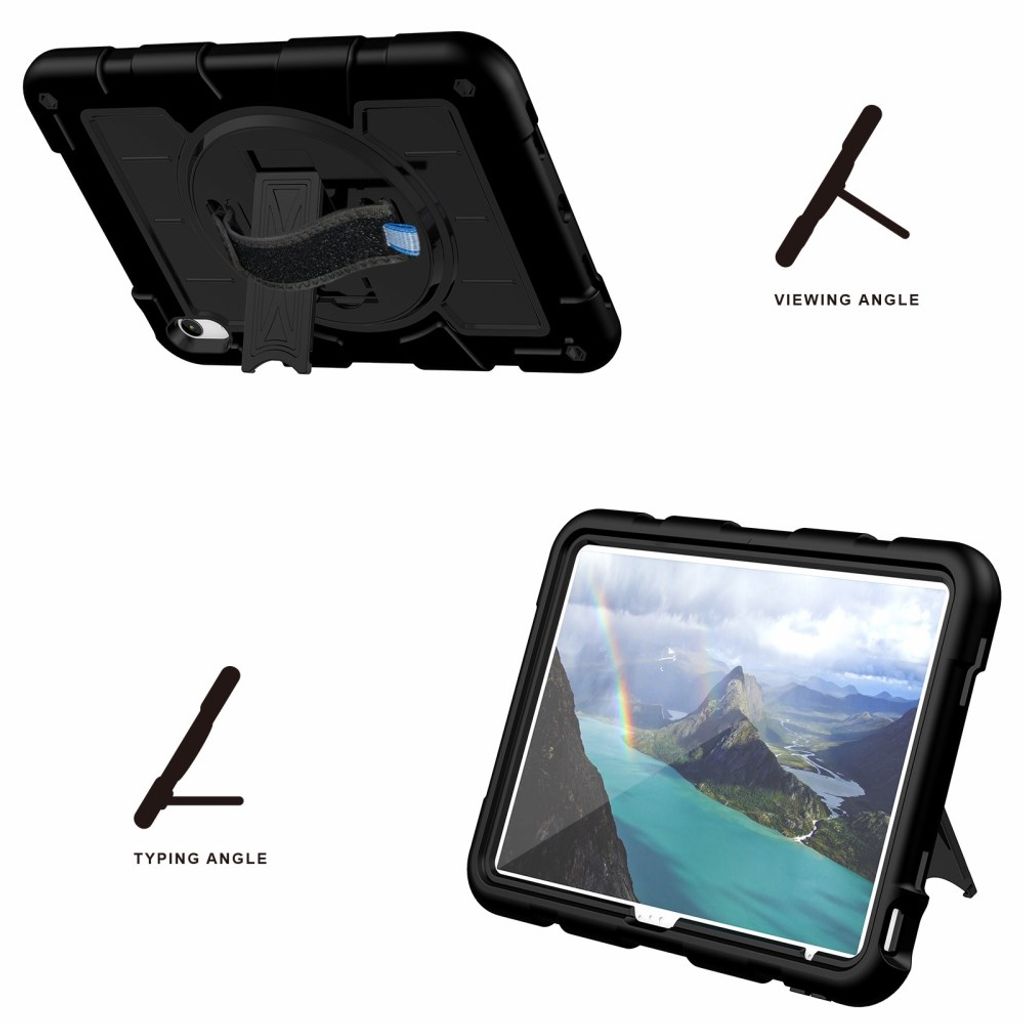 iPad A16 11" 2025/10.9" 2024 Cover med roterende håndrem og standfunktion - Sort