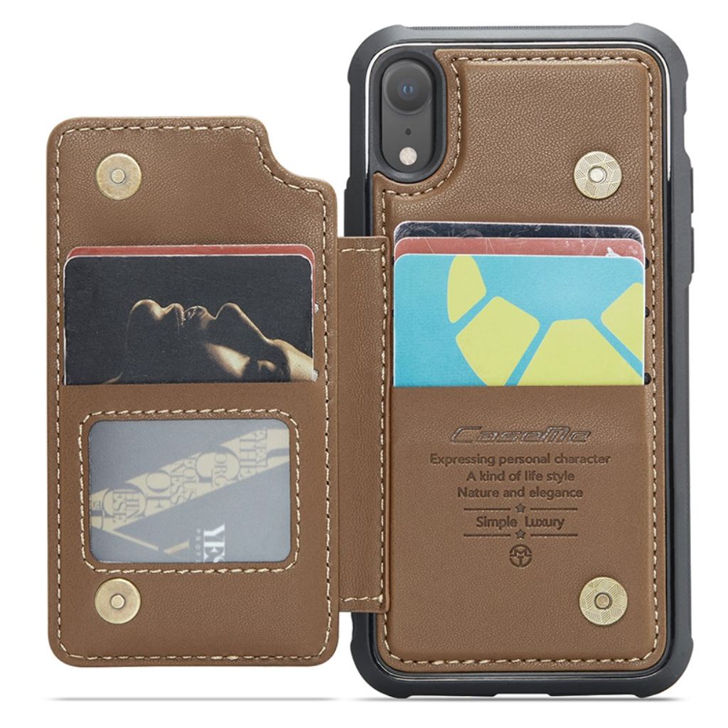 CASEME C22 Plånboksskal med RFID-blockerare för iPhone XR – Brun