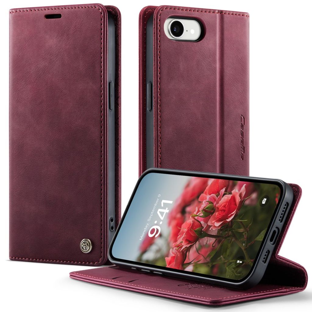 CASEME iPhone 16e Wallet Cover RFID Blocking Stand – Red