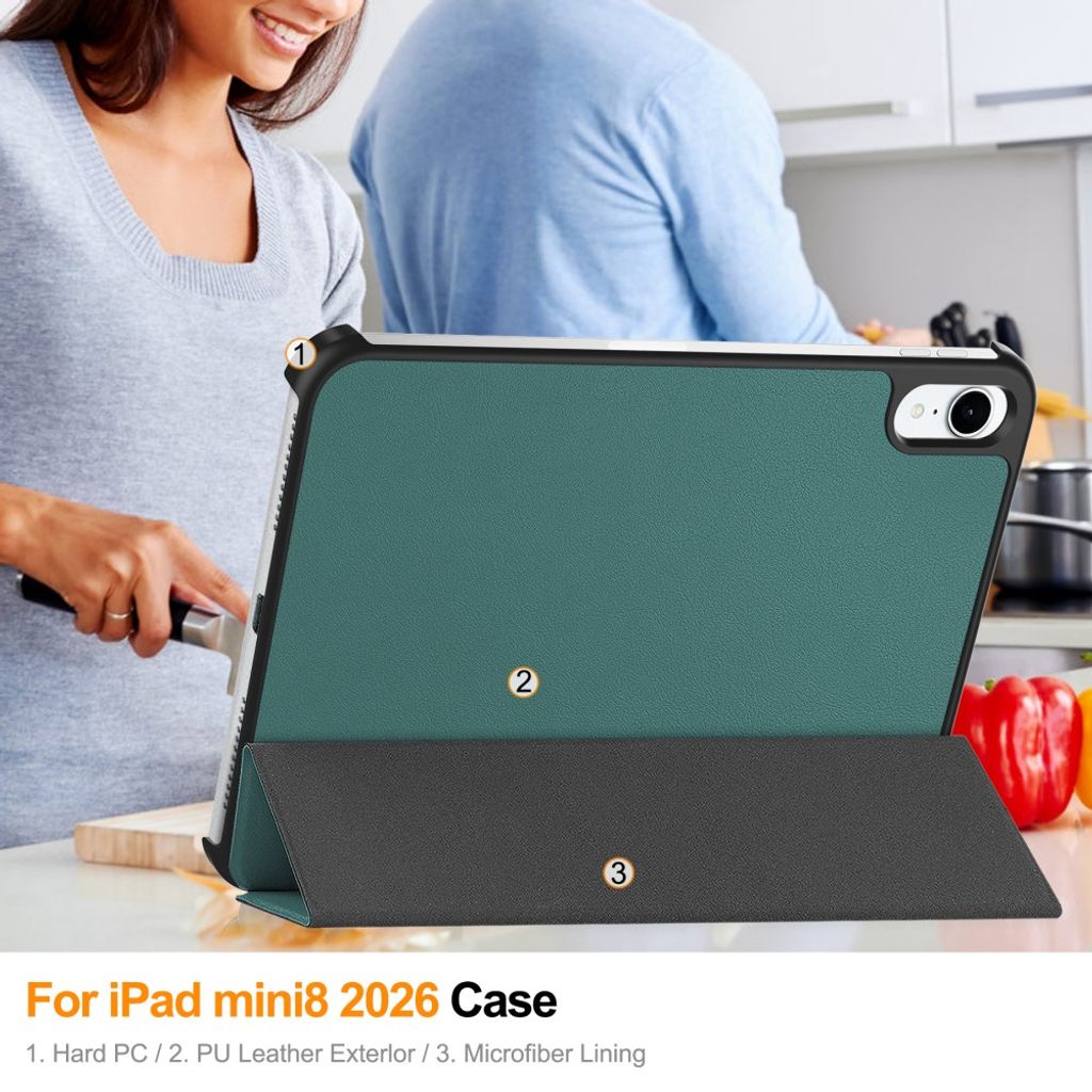 iPad Mini (2026) Tri-fold kotelo PU-nahkaa - Blackish Green
