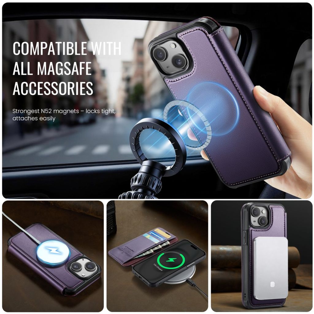 CASEME 053 iPhone 12/12 Pro Lompakkokotelo MagSafe RFID-estävä - Violetti