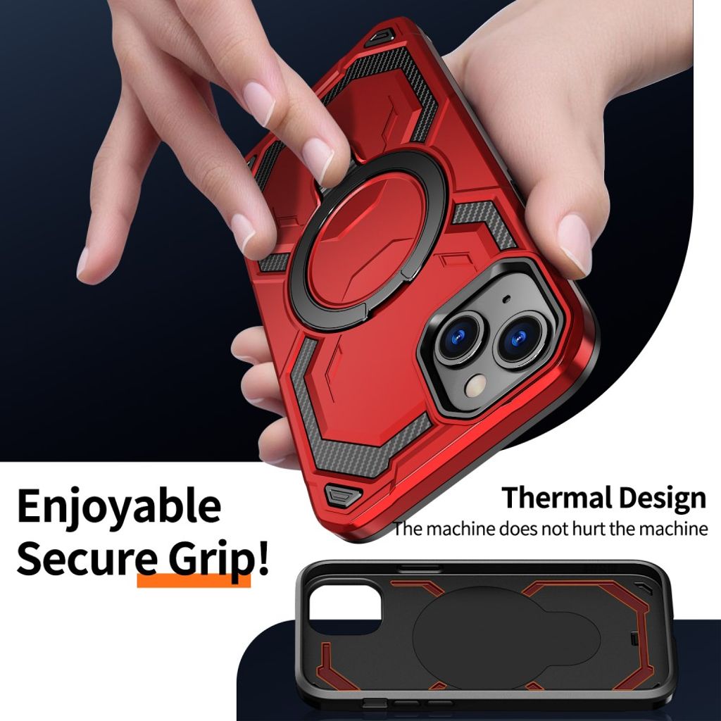 iPhone 13 Magnetic Case Ring Kickstand - Red