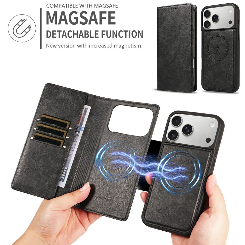 iPhone 18 Pro Max/17 Pro Max Irrotettava MagSafe-lompakkokotelo - Musta
