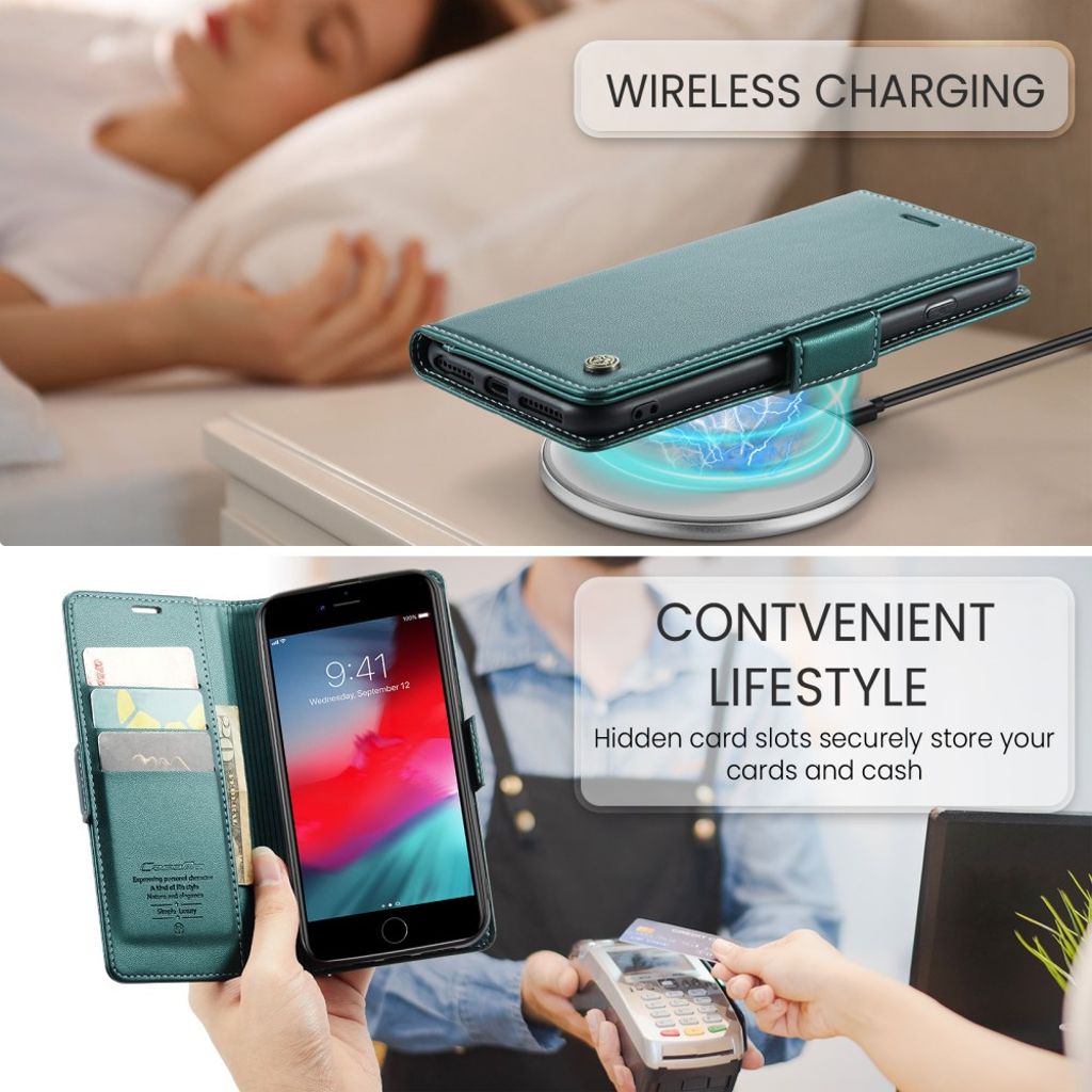 CASEME iPhone 6 Plus/6s Plus/7 Plus/8 Plus Kotelo Korttipaikka - Vihreä