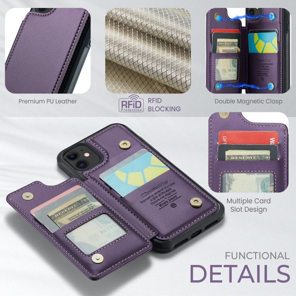 CASEME iPhone 11 Skal med 5 Kortfack - Lila