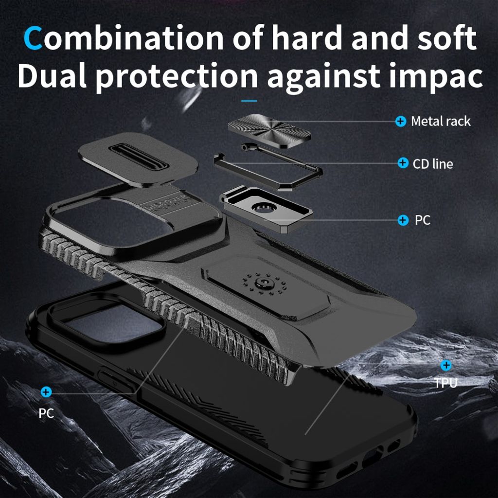 iPhone 14 Pro Skal med Ringstativ och Kameraskydd - Svart