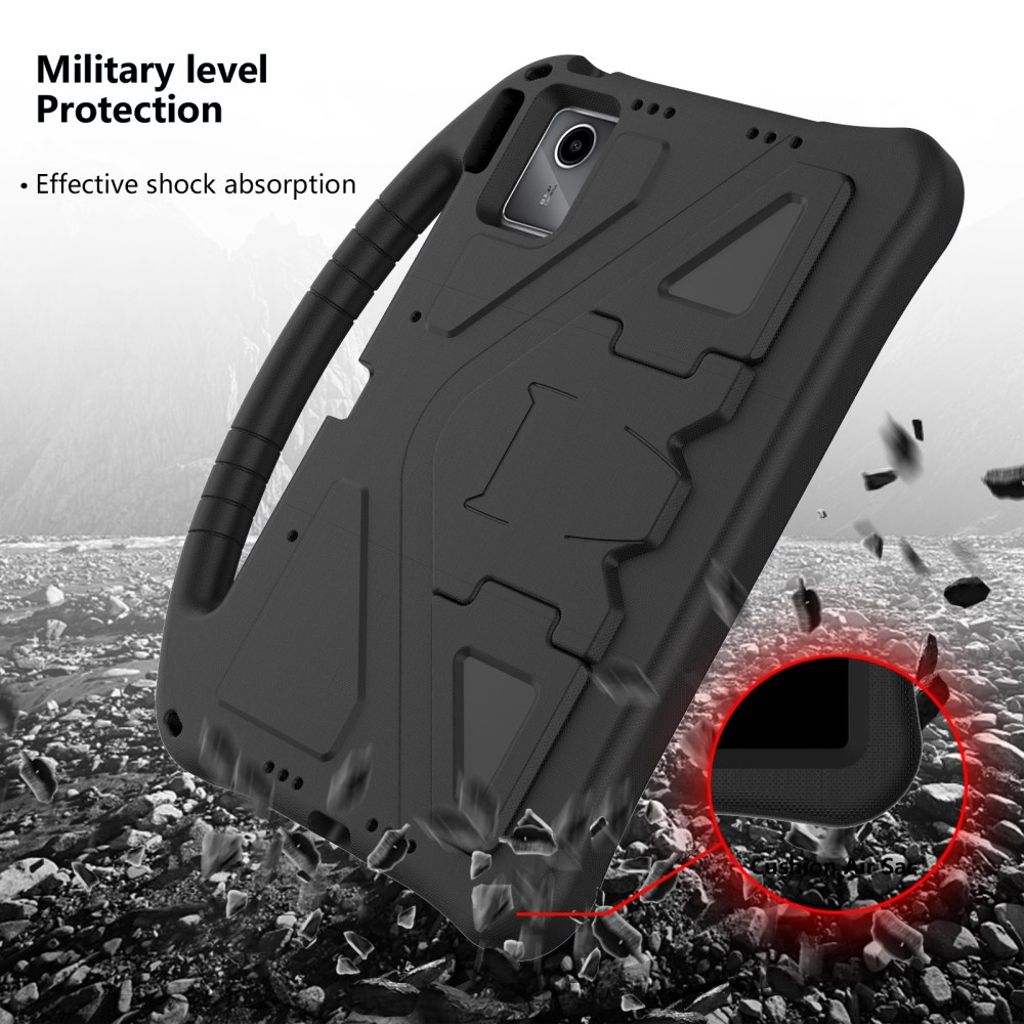 Lenovo Idea Tab Plus Deksel EVA Stativ Bærehåndtak Barnevennlig - Svart